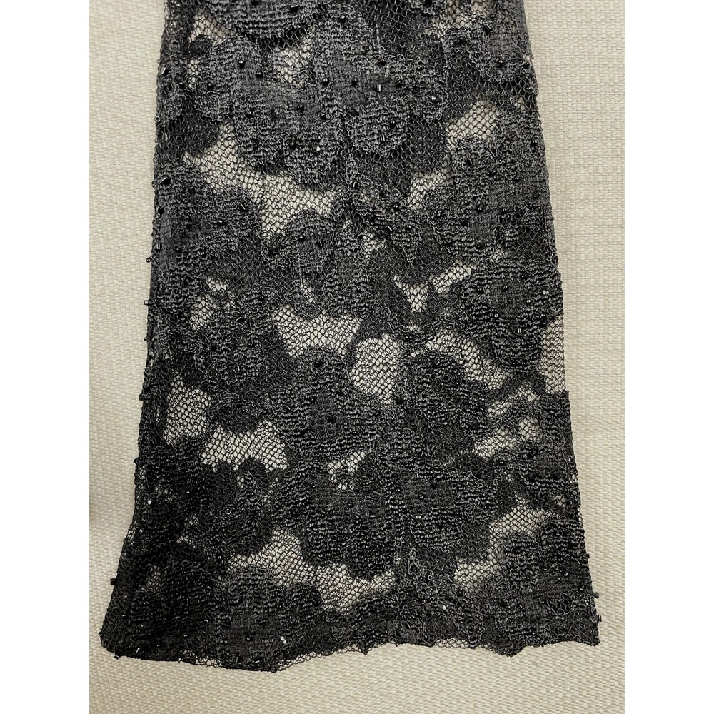 JS BOUTIQUE Lace Overlay Blouse M Sequins Faux-Wrap Mesh Top Evening Romantic - Picture 6 of 14